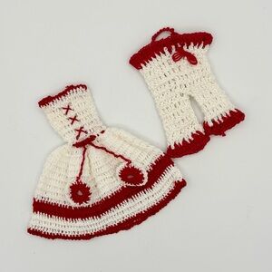 VINTAGE Tiny Crochet Pot Holder Dress Pants Handmade Decor Fashion Cottagecore